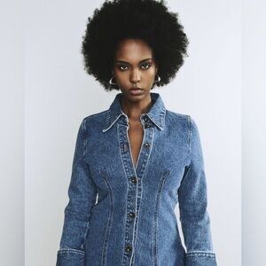 Stylish Faded Blue Denim Button Down Jean Shirt with Wide Cuffs